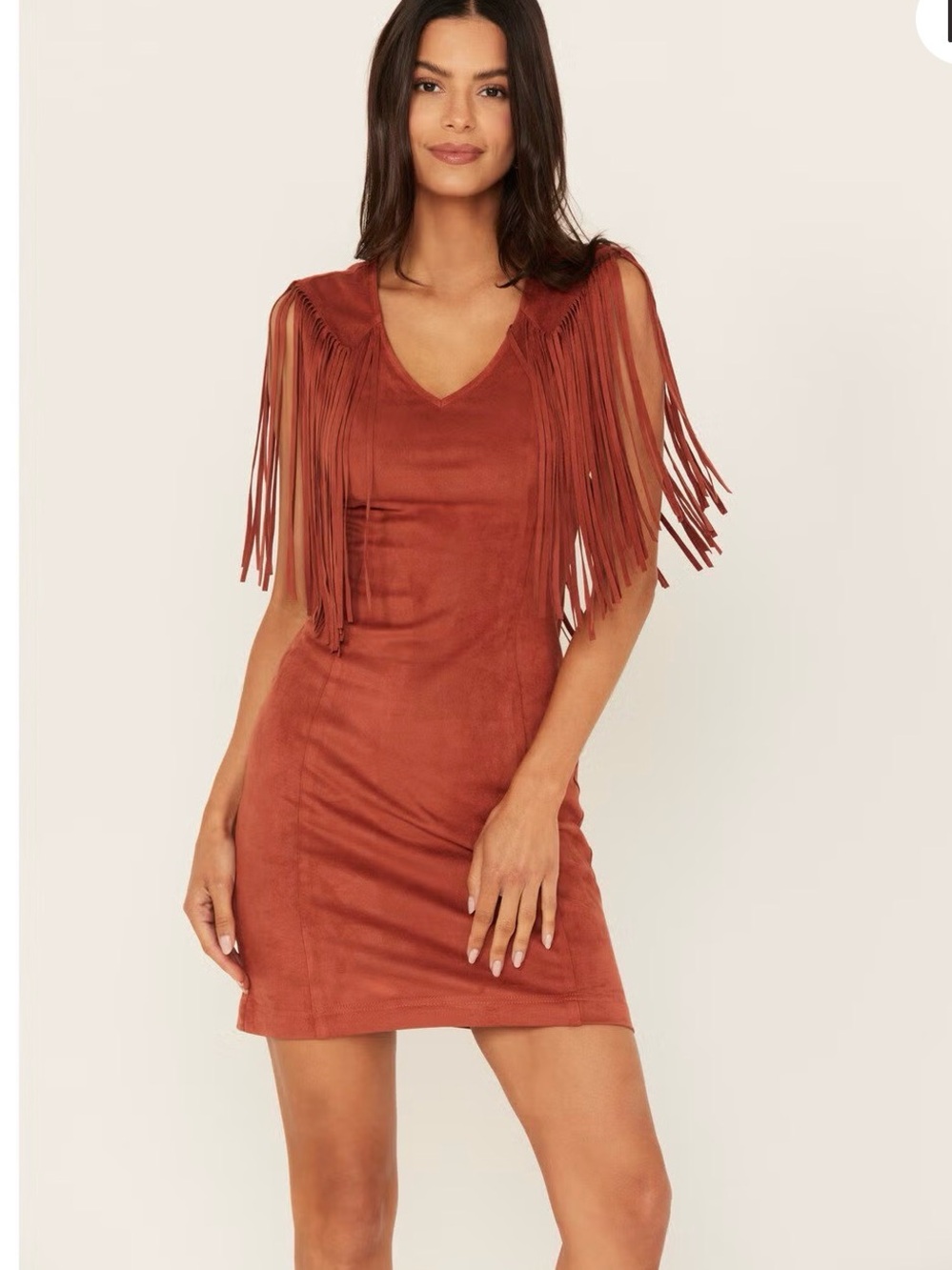 Idyllwind Rust Suede-Look Fringe Mini Dress